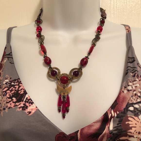 🤶🎁Stunning Handcrafted Artisan Burgundy original Necklace and Earring Set - Picture 1 of 10